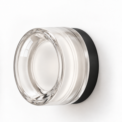 Helio Round Glass Wall Sconce Dimple Clear Black