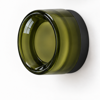 Helio Round Glass Wall Sconce Dimple Olive Black