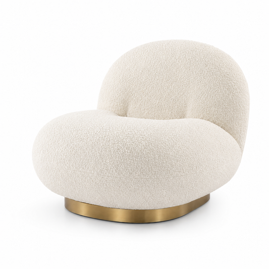 Lune Lounge Chair - Ivory Boucle Pearl Gold Swivel Base (In Stock).