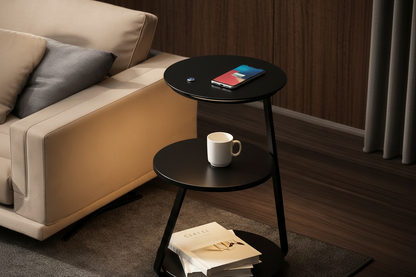 Artus Wireless Charging 3 Tier Smart Side Table - Blackened Steel