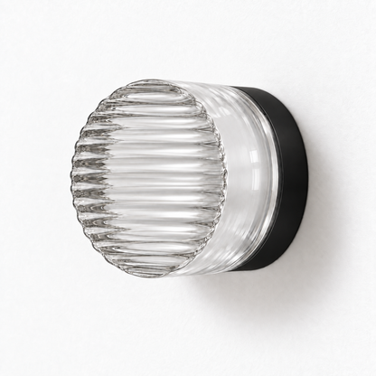Helio Round Glass Wall Sconce Wave Clear Black
