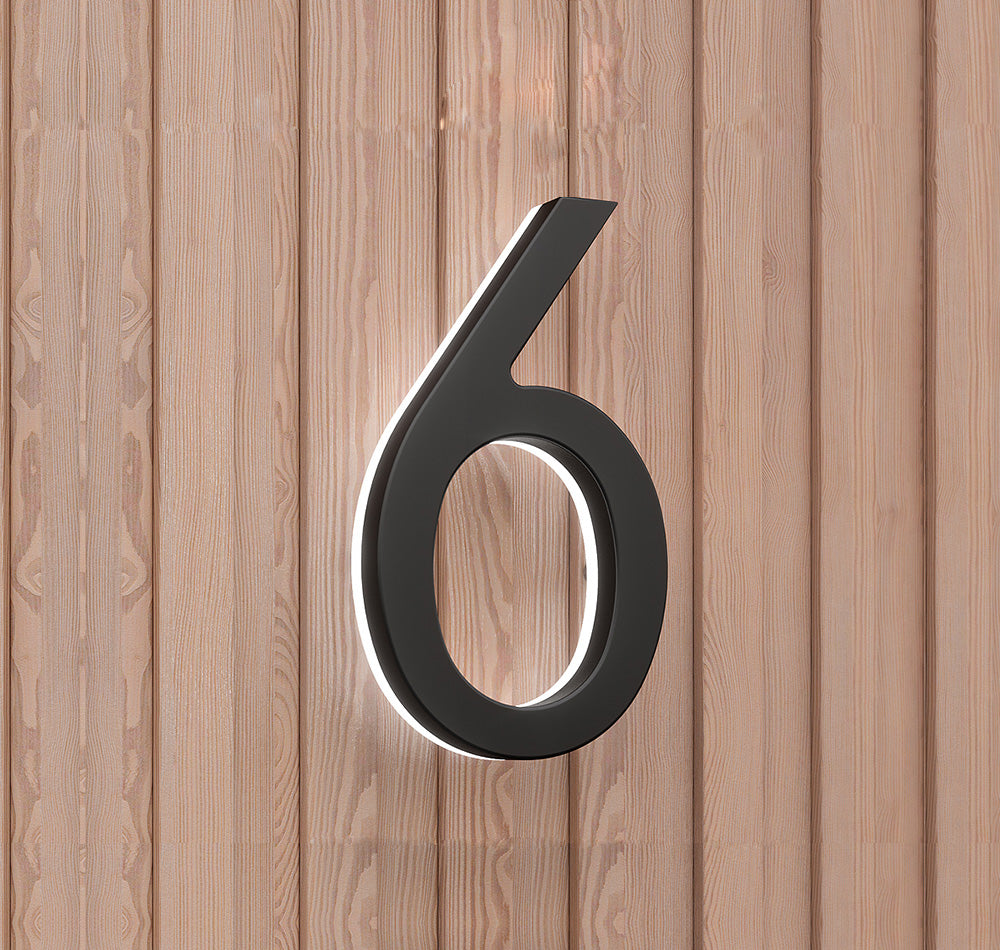LUMO Lighting | Contemporary Illuminated Address Number 5" (Outdoor) - Black/Brushed Aluminum