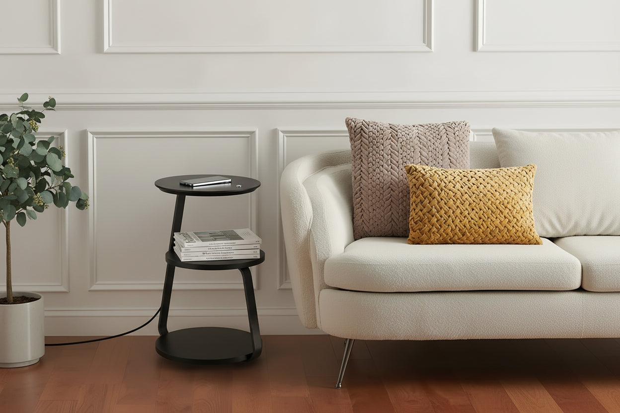 Artus Wireless Charging 3 Tier Smart Side Table - Blackened Steel