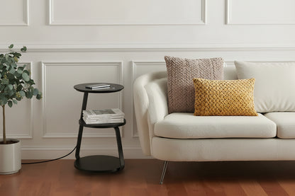 Artus Wireless Charging 3 Tier Smart Side Table - Blackened Steel