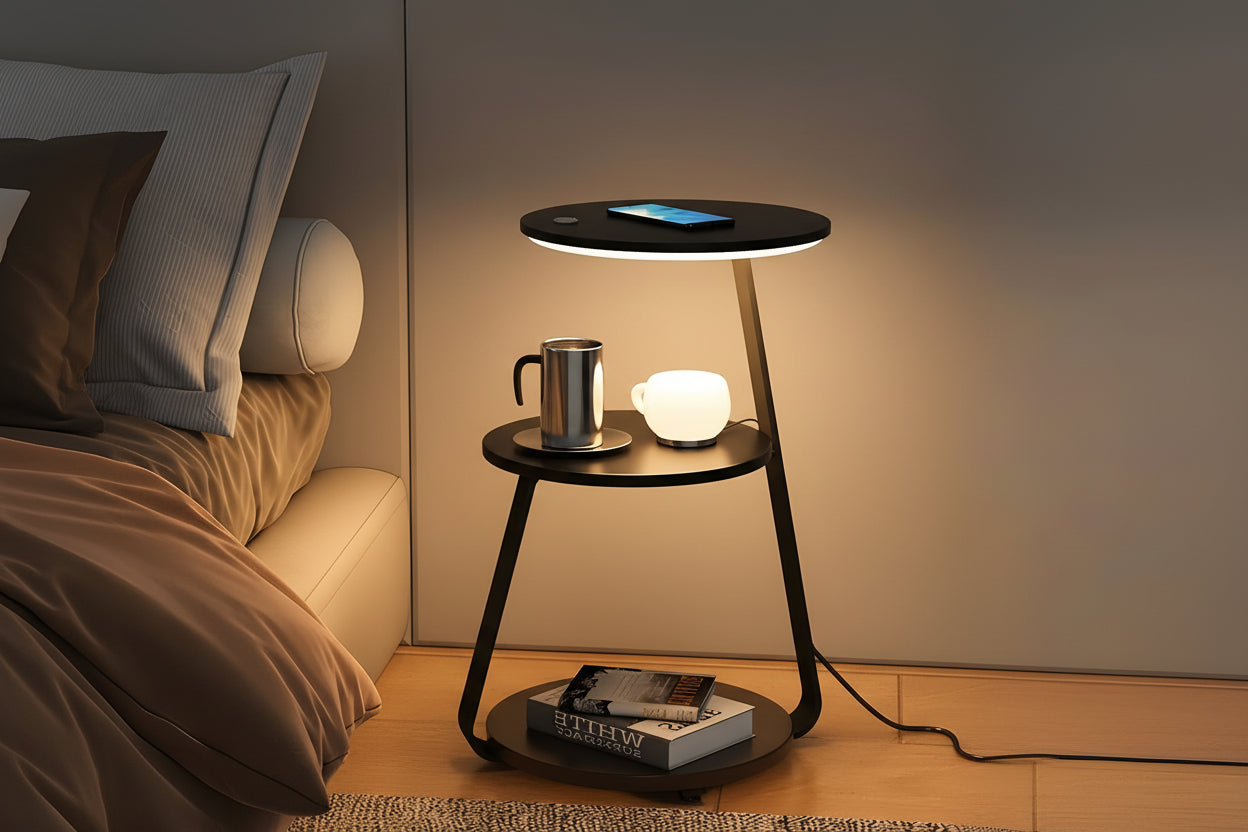 Artus Wireless Charging 3 Tier Smart Side Table - Blackened Steel