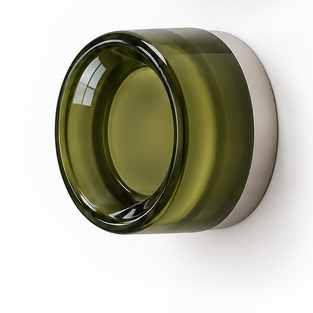 Helio Round Glass Wall Sconce Dimple Olive Satin Nickel