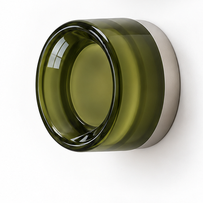Helio Round Glass Wall Sconce Dimple Olive Satin Nickel