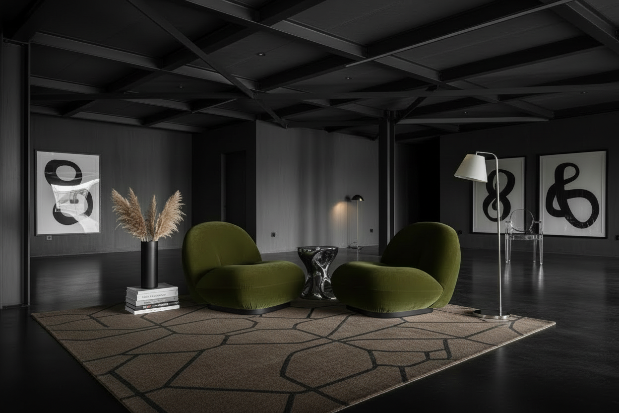 Lune Lounge Chair - Cotton Velvet - Forrest Green
