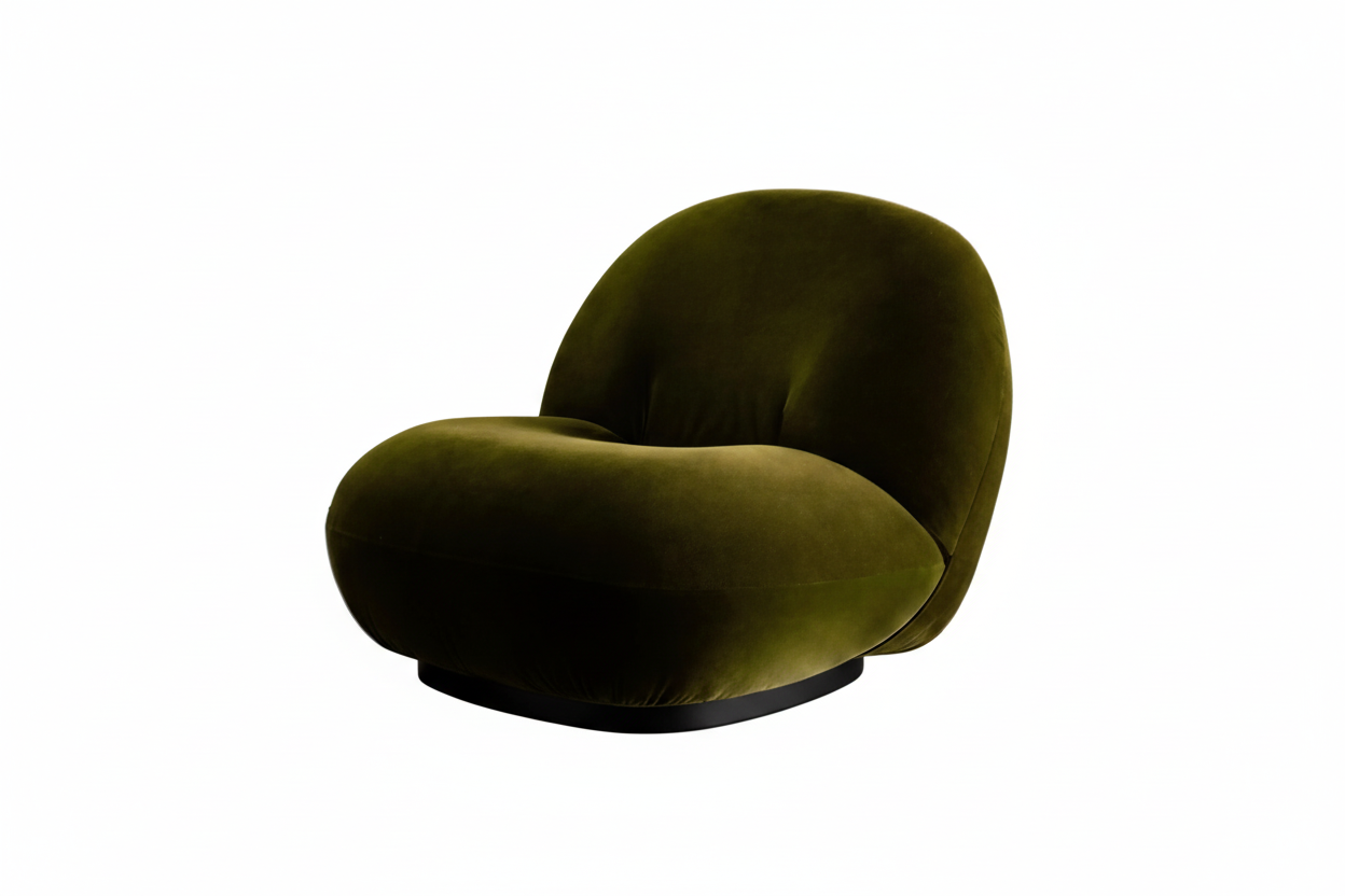 Lune Lounge Chair - Cotton Velvet - Forrest Green Black Semi Matt Swivel Base (Estimated Lead Time: 8-12 weeks)