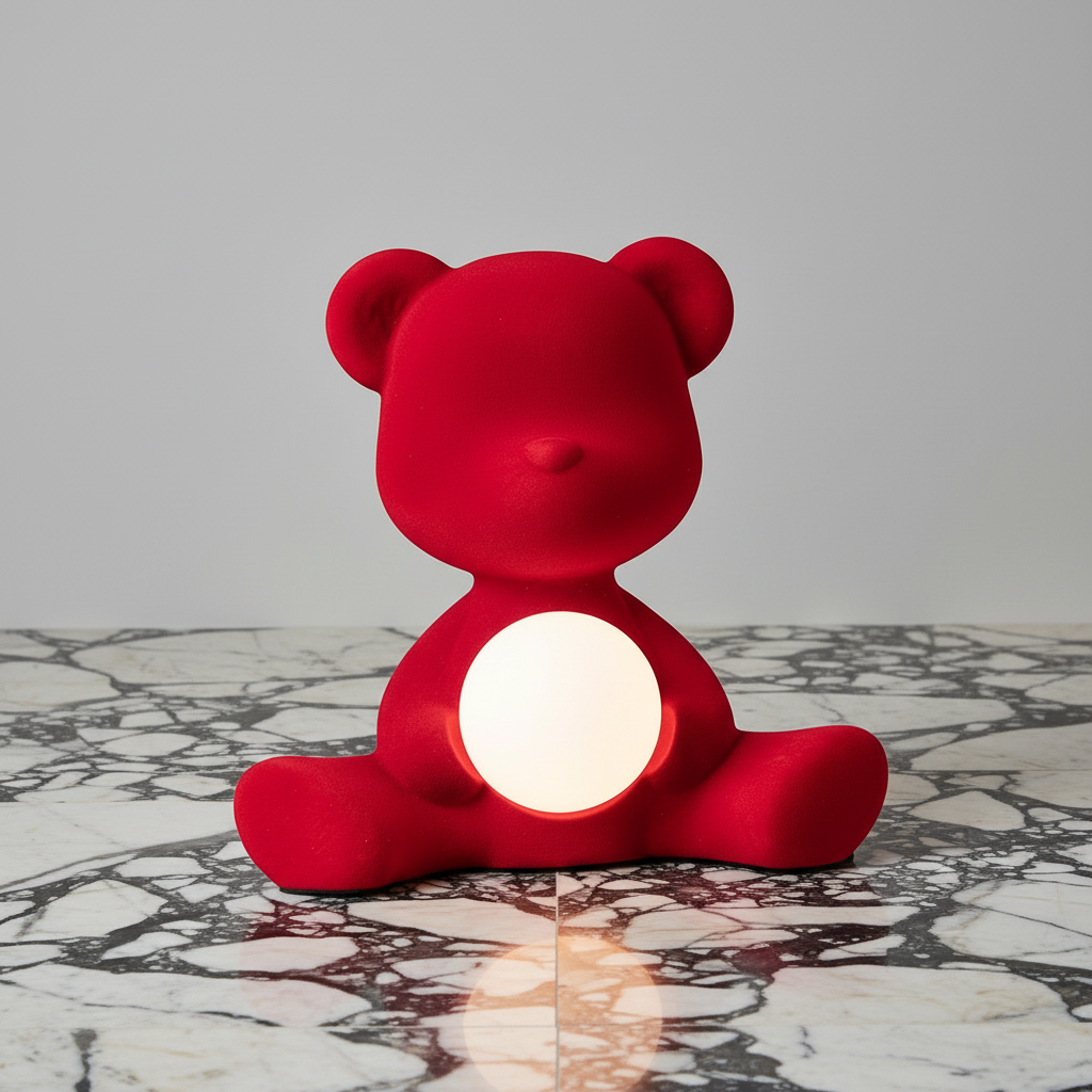 Children's Teddy LED Table Lamp Night Light Velvet - Red