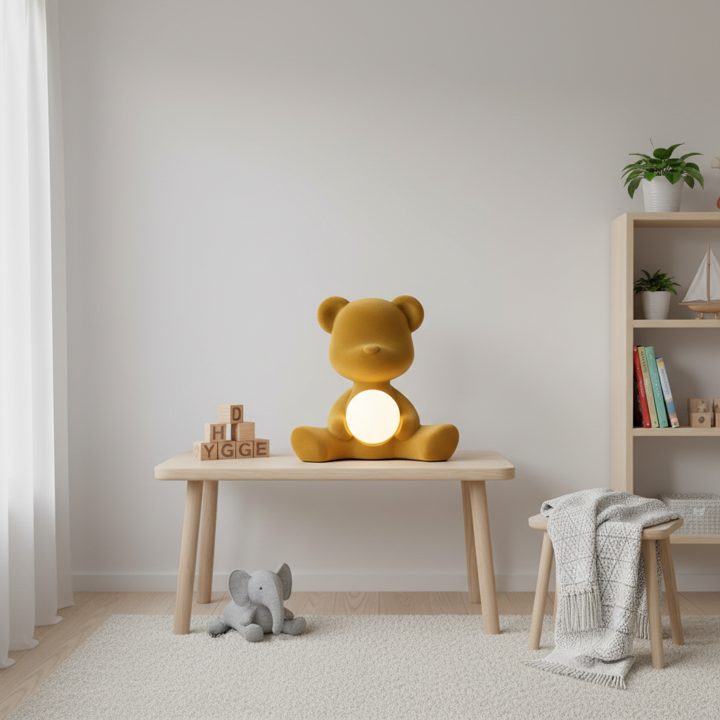 Children's Teddy LED Table Lamp Night Light Velvet - Beige