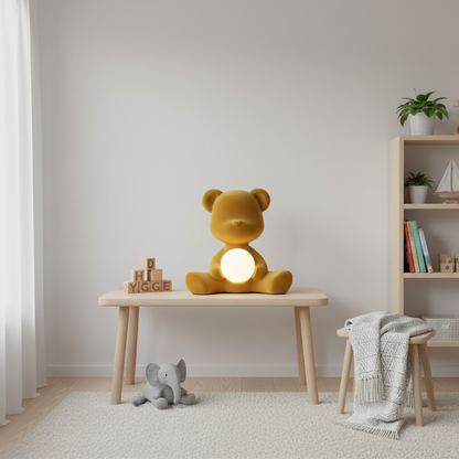 Children's Teddy LED Table Lamp Night Light Velvet - Beige