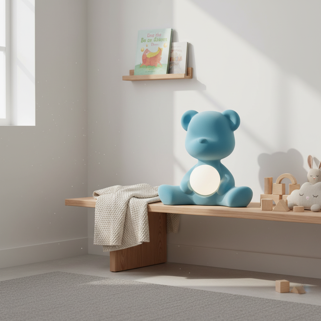 Children's Teddy LED Table Lamp Night Light Velvet - Light Blue