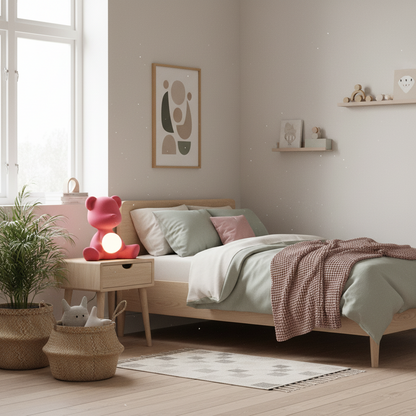 Children's Teddy LED Table Lamp Night Light Velvet - Pink