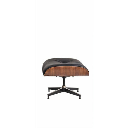 Eames Chair & Stool Black Leather Walnut Plywood Premium Reproduction