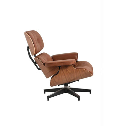 Eames Chair & Stool Brown Leather Walnut Plywood Premium Reproduction