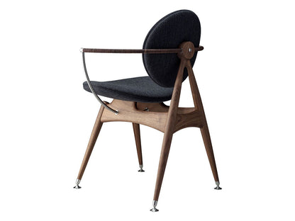 Voltaire Dining Chair with Armrest Walnut Charcoal Wool Stainless Steel Hardware