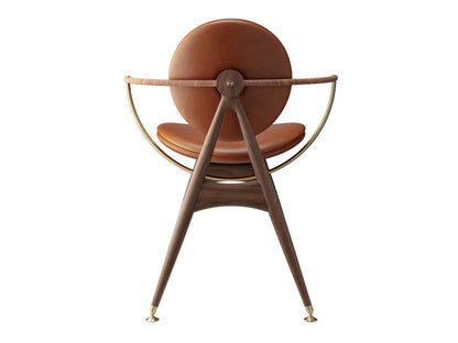 Voltaire Dining Chair with Armrest Walnut Cognac Leather Brass Hardware