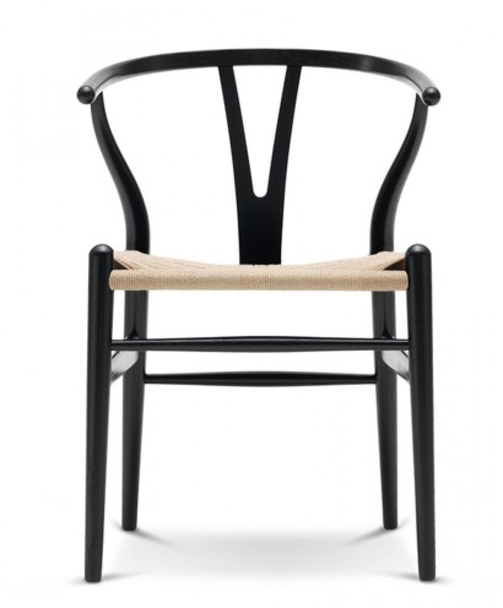 CH24 Wishbone Armchair Premium Reproduction - Black Beechwood / Natural Cord