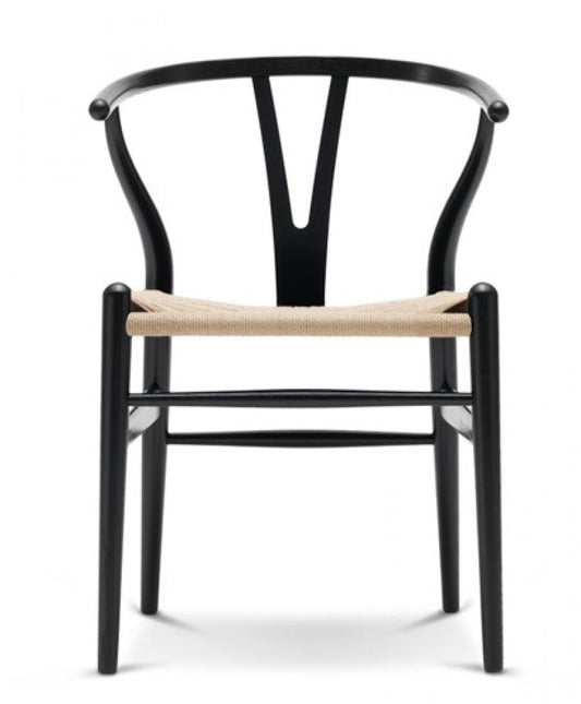 CH24 Wishbone Armchair Premium Reproduction - Black Ash Wood / Natural Cord