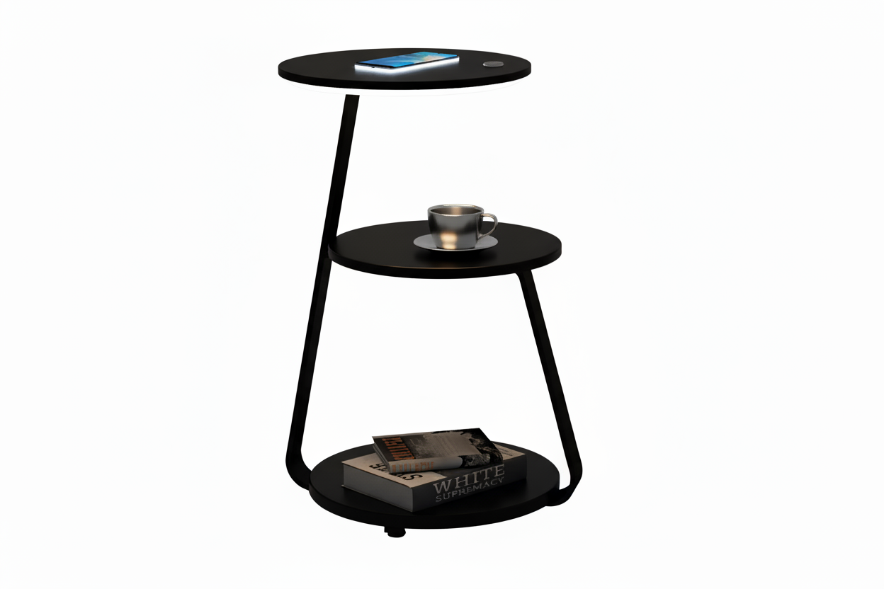 Artus Wireless Charging 3 Tier Smart Side Table - Blackened Steel
