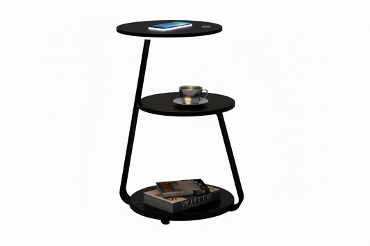 Artus Wireless Charging 3 Tier Smart Side Table - Blackened Steel